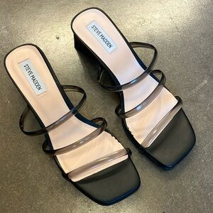 Steve Madden | Hanya Black Strappy Square Toe Block Heel Sandal Women 8 90s Y2K